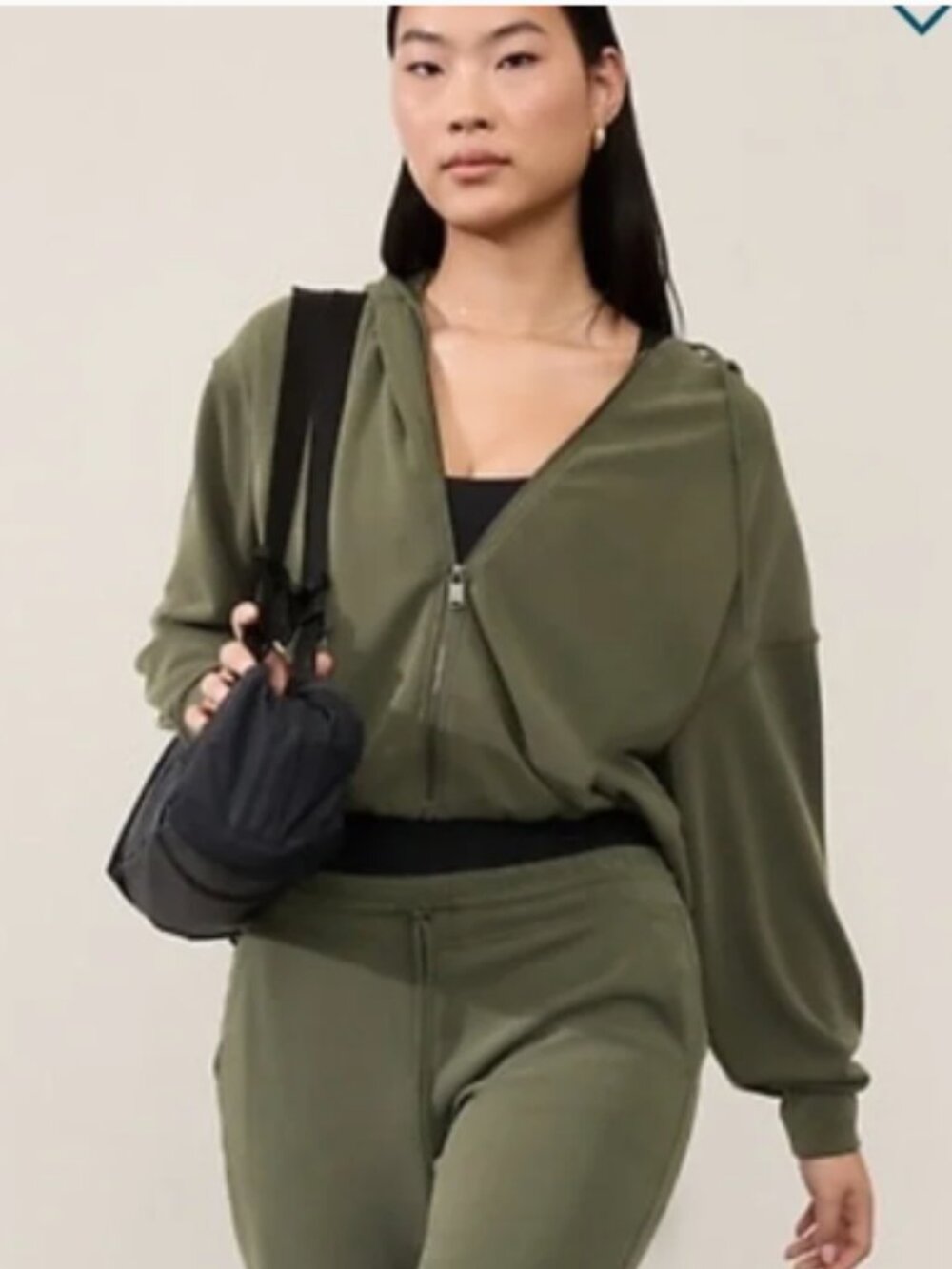 Athleta Seasoft Bubble Hem‎ Full Zip Hoodie Sweatshirt Olive Green XS